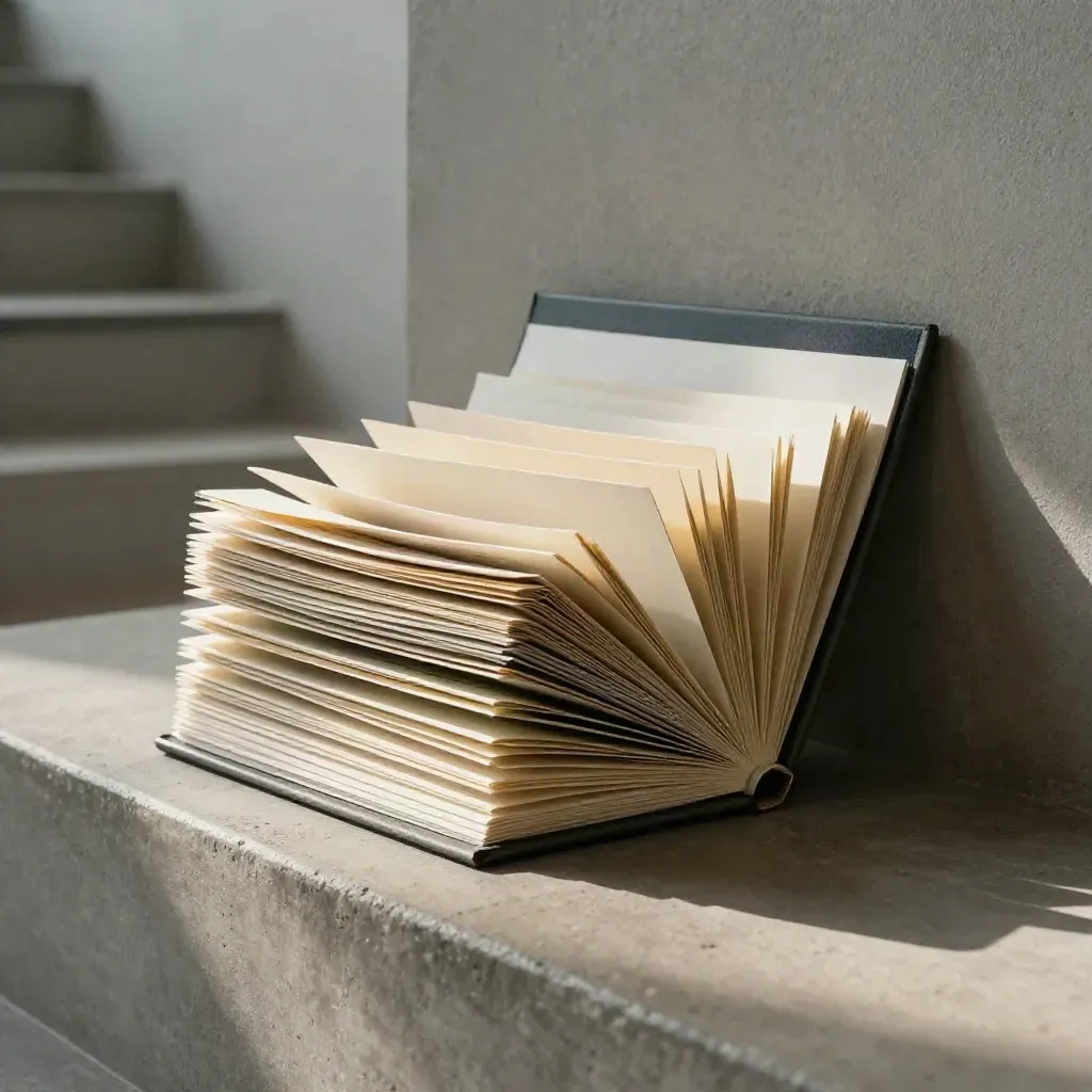 Accordion HMRC record sheet bundle on a concrete step with pale inserts and a clip.